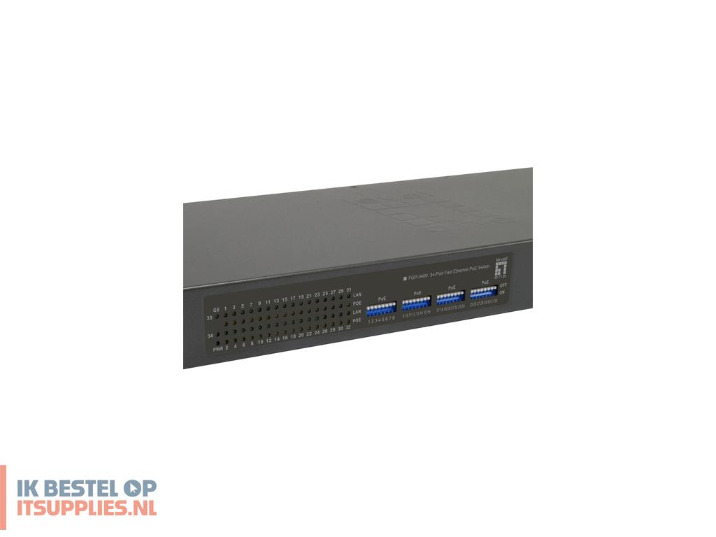 2702311-levelone_fgp-3400w250_netwerk-switch_unmanaged_fast_ethernet_10100_power_over_ethernet_poe_zwart
