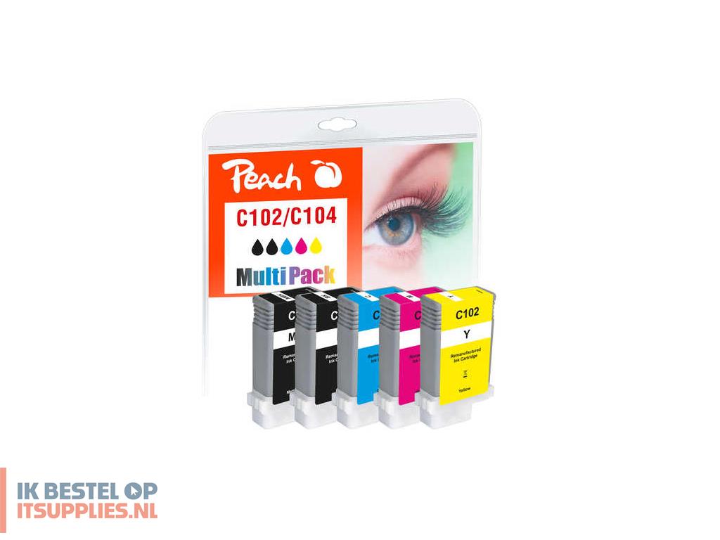 1752456-peach_pi100-360_inktcartridge_5_stuks_compatibel_normaal_rendement_zwart-_cyaan-_magenta-_geel