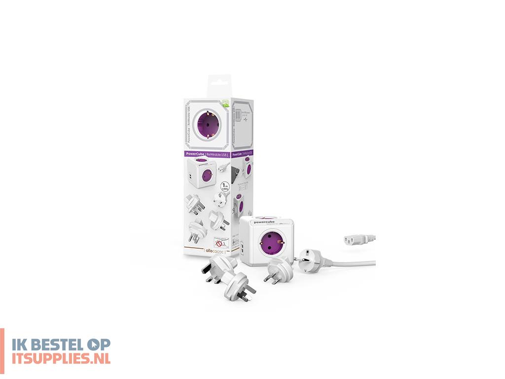 1534295-allocacoc_powercube_rewirable_usb_power_uitbreiding_1_m_4_ac-uitgangen_paars-_wit