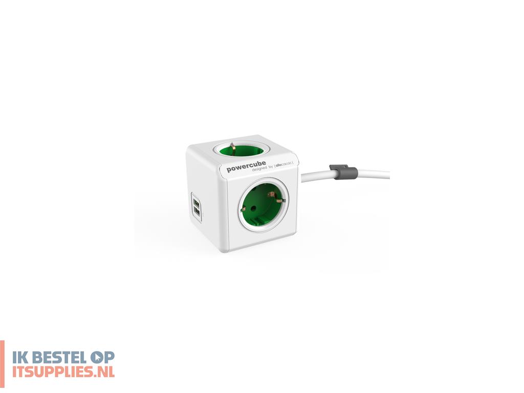0311204-allocacoc_powercube_extended_usb_power_uitbreiding_1-5_m_4_ac-uitgangen_binnen_groen-_wit