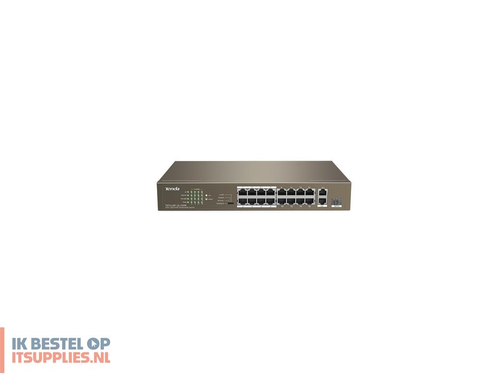 1913845-tenda_tef1118p-16-150w_netwerk-switch_unmanaged_l2_fast_ethernet_10100_power_over_ethernet_poe_1u_zwart