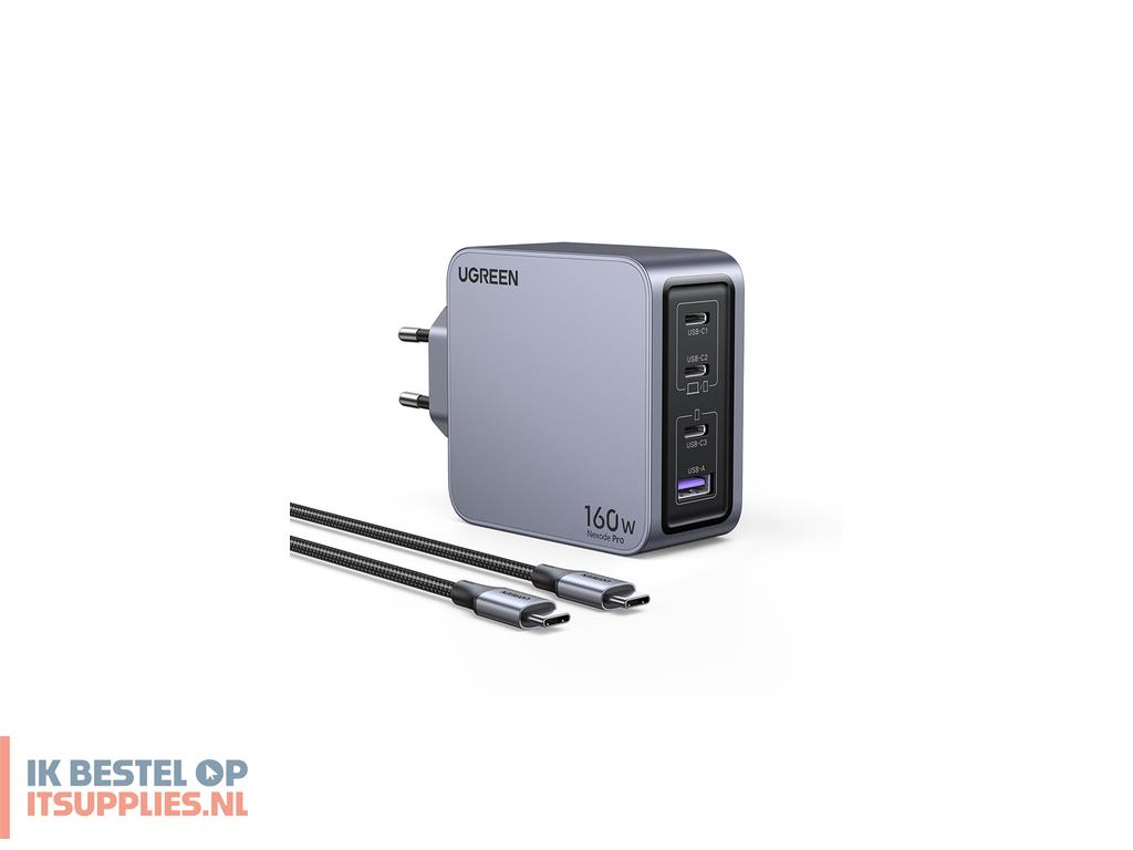 4414291-ugreen_nexode_pro_160w_gan_charger_with_usb-c_cable_universeel_zwart-_grijs_ac_snel_opladen_binnen