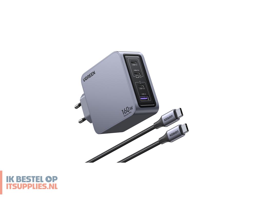 4422987-ugreen_nexode_pro_160w_gan_charger_with_usb-c_cable_universeel_zwart-_grijs_ac_snel_opladen_binnen