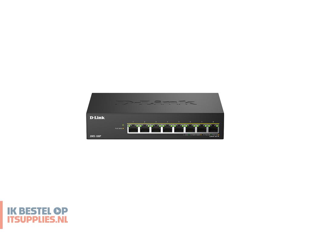 5226411-d-link_dms-108pe_netwerk-switch_unmanaged_25g_ethernet_10010002500_power_over_ethernet_poe_zwart