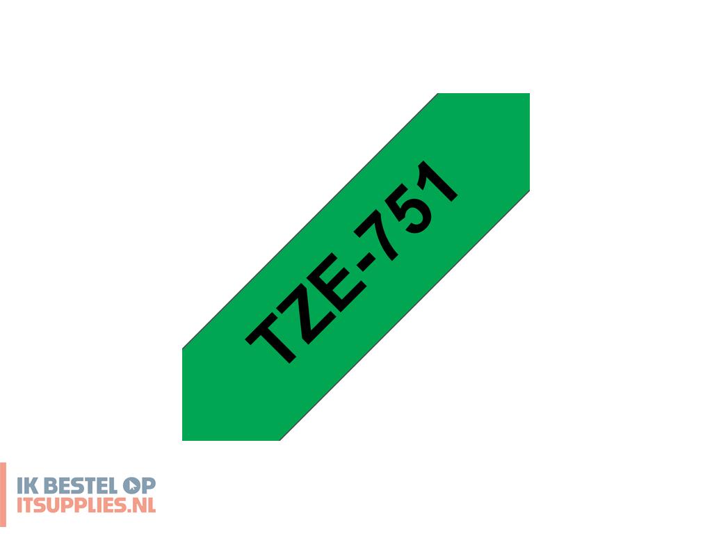 1518256-brother_tze-751_labelprinter-tape_zwart_op_groen