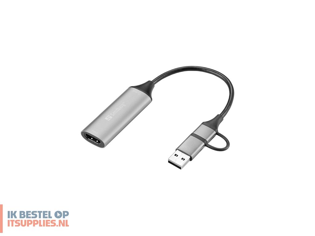 2001468-sandberg_136-70_video_kabel_adapter_hdmi_type_a_standaard_usb_type-a_usb_type-c_grijs