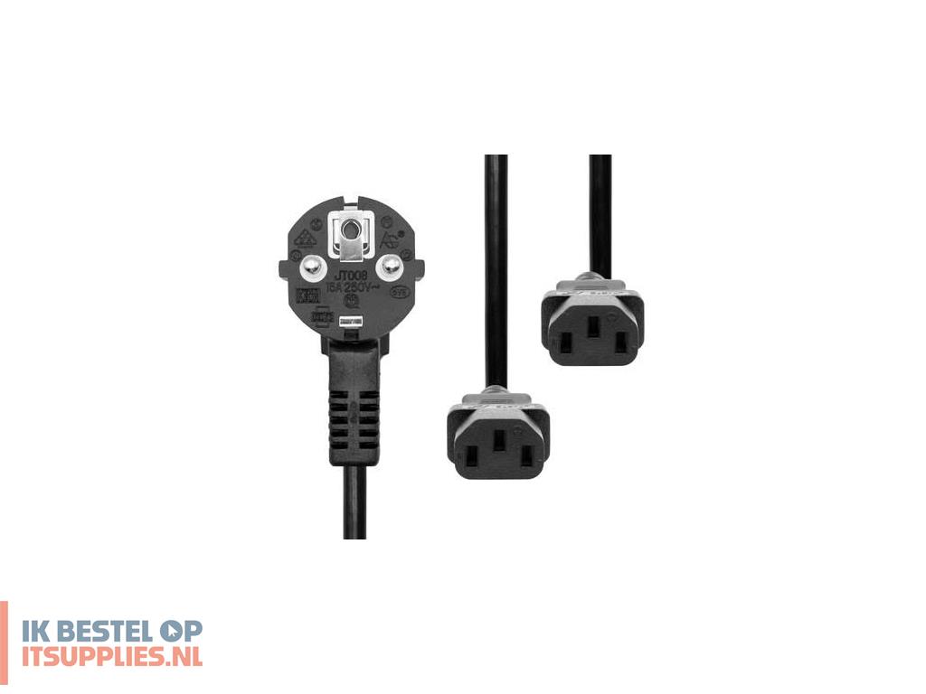 1530098-microconnect_pe011318_electriciteitssnoer_zwart_1-8_m_netstekker_type_f_2_x_c13_stekker