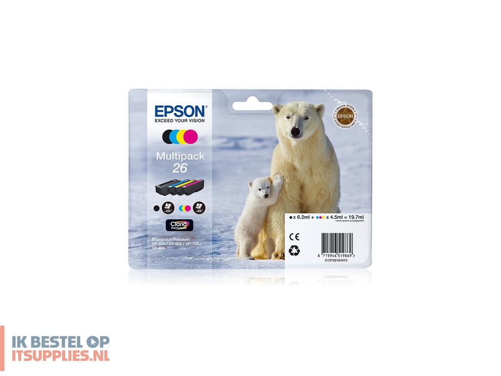 0450559-epson_polar_bear_c13t26164010_inktcartridge_1_stuks_origineel_zwart-_cyaan-_magenta-_geel