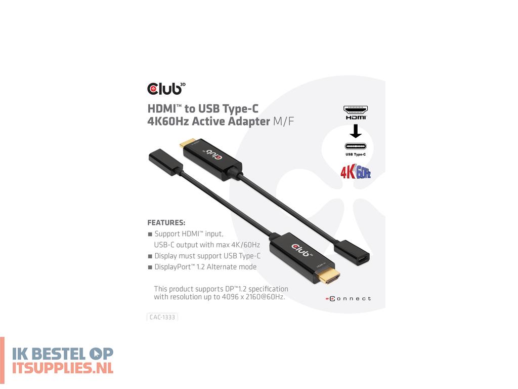 0223649-club3d_cac-1333_video_kabel_adapter_0-22_m_hdmi_type_a_standaard_zwart
