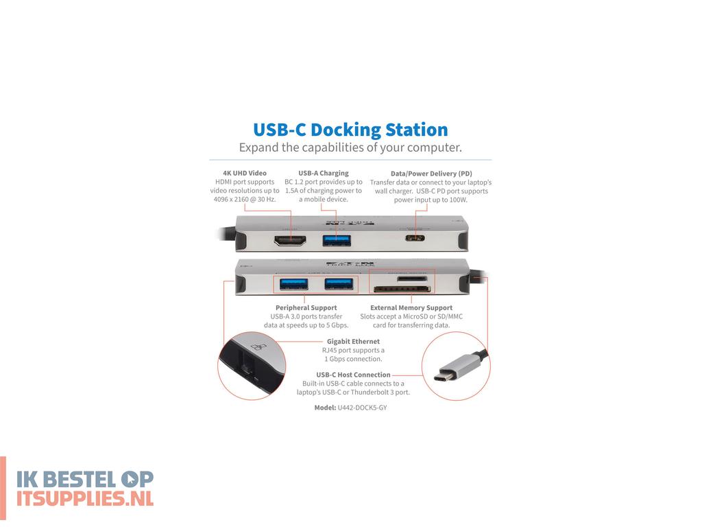 4625069-refurbished_tripp_lite_u442-dock5-gy_laptop_dock_poortreplicator_bedraad_usb_32_gen_1_31_gen_1_type-c_grijs