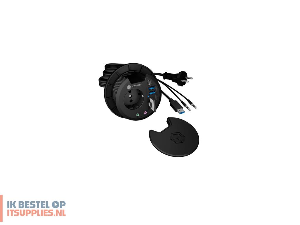 1709364-icy_box_ib-hub1430-cr_wandcontactdoos_zwart