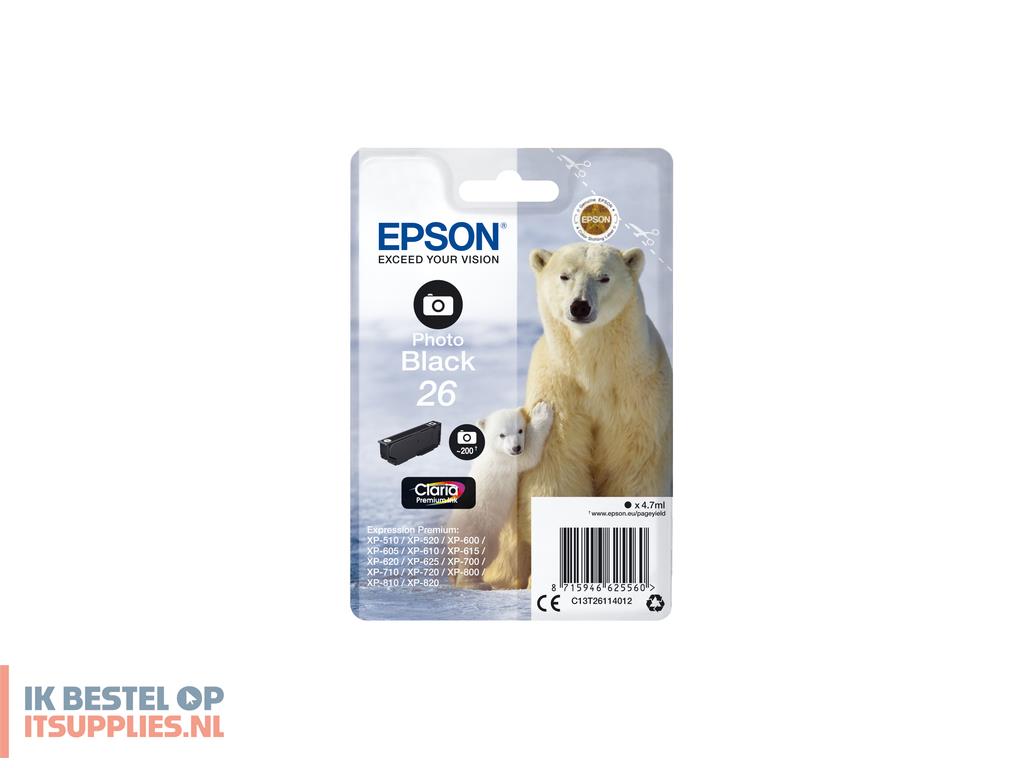3953321-epson_polar_bear_c13t26114022_inktcartridge_1_stuks_origineel_normaal_rendement_foto_zwart