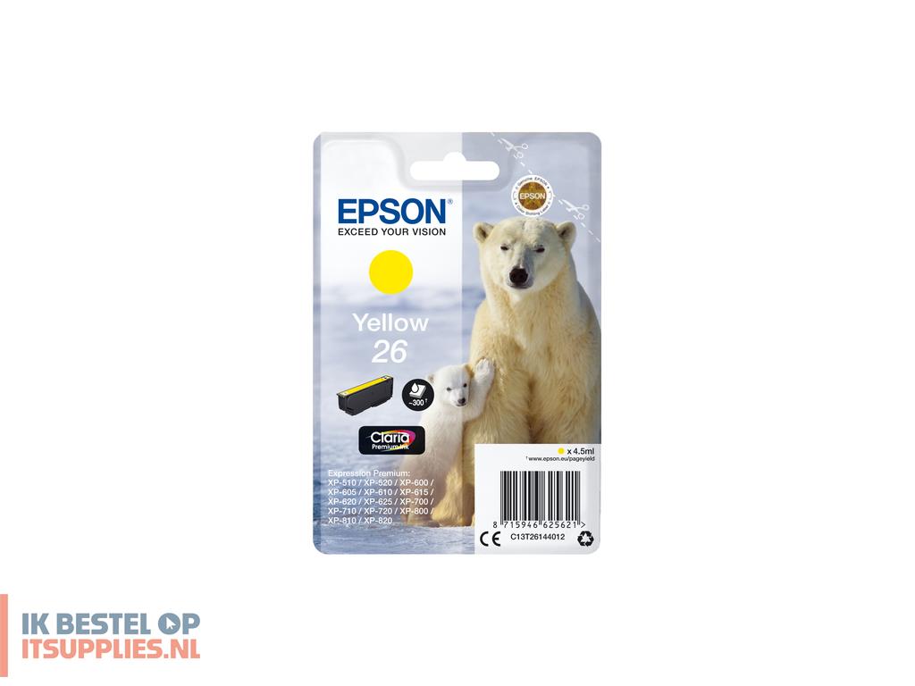 2016962-epson_polar_bear_c13t26144022_inktcartridge_1_stuks_origineel_normaal_rendement_geel