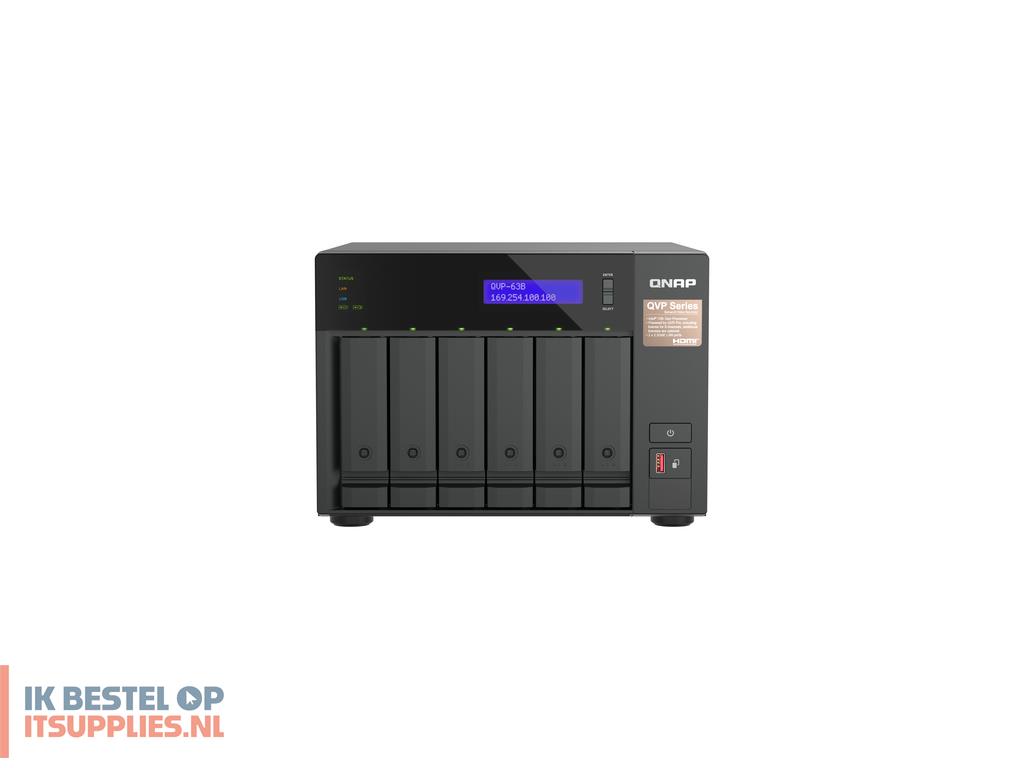 0907471-qnap_qvp-63b_data-opslag-server_nas_tower_intel_core_i3_16_gb_ddr4_0_tb_zwart